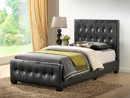 Upholstered stylish transitional bed with clean lines and soft fabric, designed for modern bedrooms by Glory Furniture.