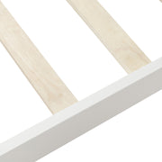 DreamHaus platform bed frame with sleigh design, wood slat support, headboard, and footboard for a sturdy mattress foundation.