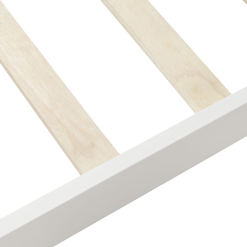 DreamHaus platform bed frame with sleigh design, wood slat support, headboard, and footboard for a sturdy mattress foundation.