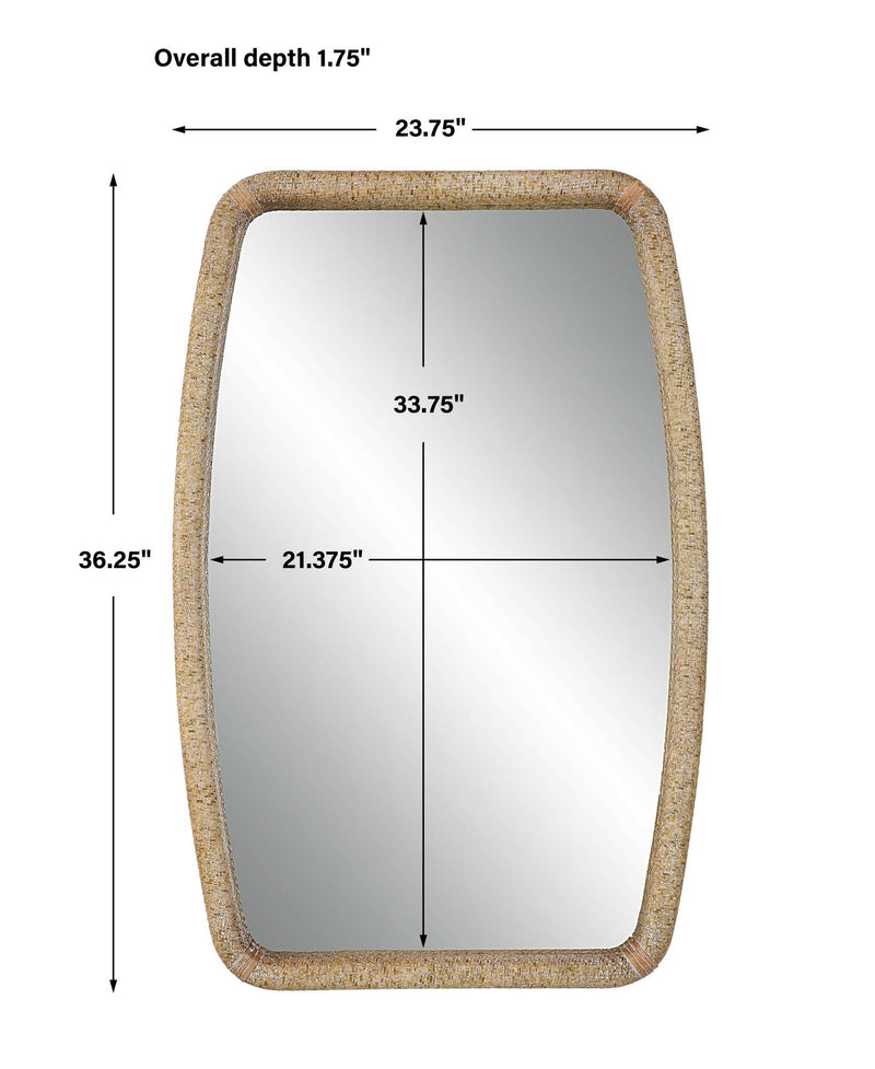 Uttermost gold Tiki accent mirror with a sleek, modern design reflecting light and adding style to any space.