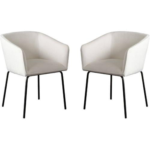 Avery Set of (2) Dining Chairs in Mist White Performance Fabric w/ Black Metal Leg