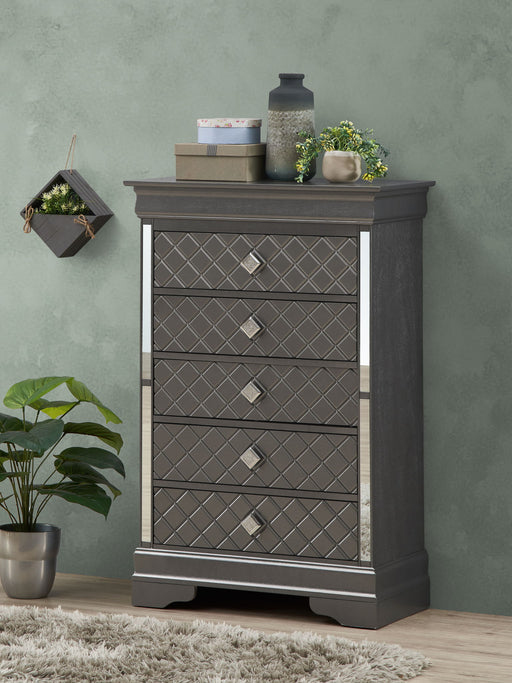 Glory Furniture Verona accent chest with sleek wood finish and modern design, featuring drawers for stylish storage.