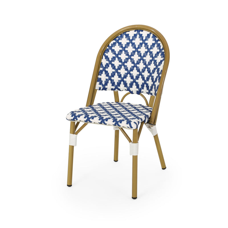 Noble House French Bistro Chair with durable rattan seat and aluminum frame, armless design, perfect for indoor or outdoor dining.