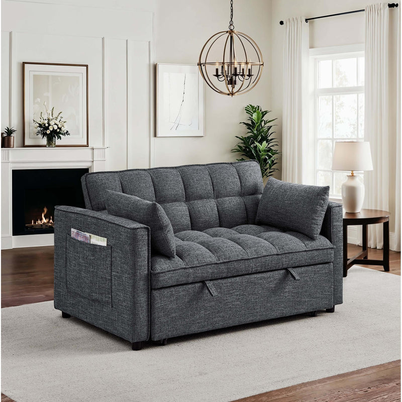 Sienna - Tufted Convertible Sleeper Sofa With Chaise - Gray - R&R Furniture Gallery (Fountain Valley, CA)