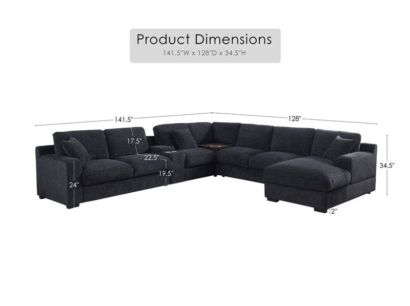 Celine - Fabric Corner Sectional Sofa With Right-Facing Chaise, Cupholders, And Charging Ports