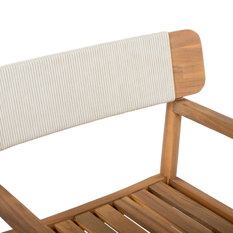 Creative Braided Acacia Wood Outdoor Dining Table And Chairs With Armrests (Set of 2) - Teak / White - R&R Furniture Gallery (Fountain Valley, CA)