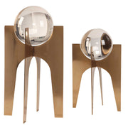 Uttermost Ellianna Crystal Spheres set of 2 as elegant table accessory with clear glass spheres on a decorative base.