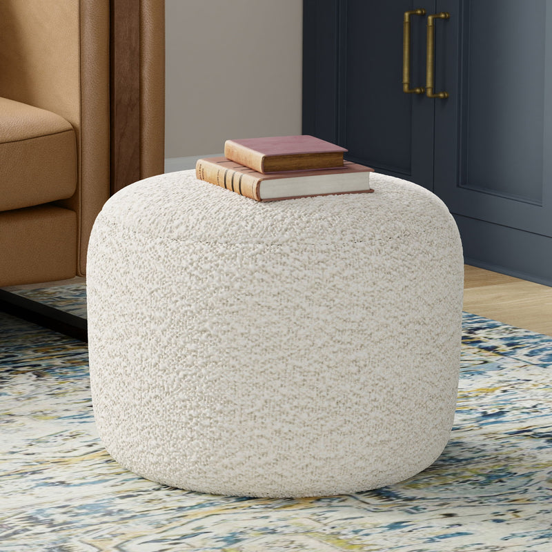 Chantal - Round Pouf - White - R&R Furniture Gallery (Fountain Valley, CA)