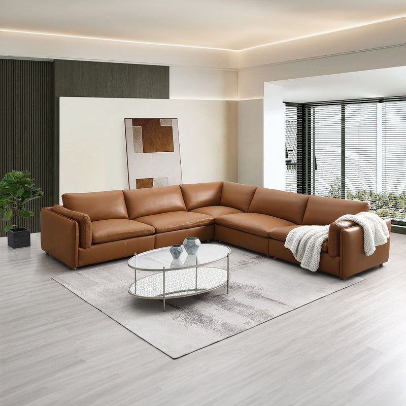 Brighton - Modular Wedge - Brown Top Grain Leather - R&R Furniture Gallery (Fountain Valley, CA)