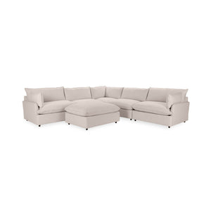 Classic Home Caplan 6-piece modular sectional with ottoman, modern 2-piece living room set featuring plush cushions and stylish design.