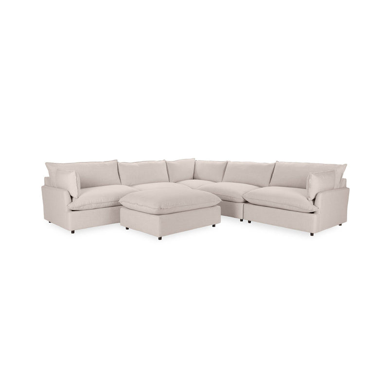 Classic Home Caplan 6-piece modular sectional with ottoman, modern 2-piece living room set featuring plush cushions and stylish design.