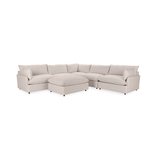 Classic Home Caplan 6-piece modular sectional with ottoman, modern 2-piece living room set featuring plush cushions and stylish design.