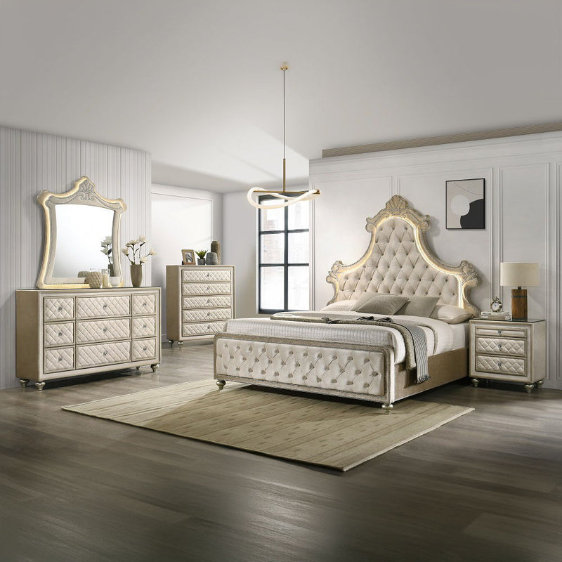 Lucienne - Mirror With LED - Beige Velvet - R&R Furniture Gallery (Fountain Valley, CA)