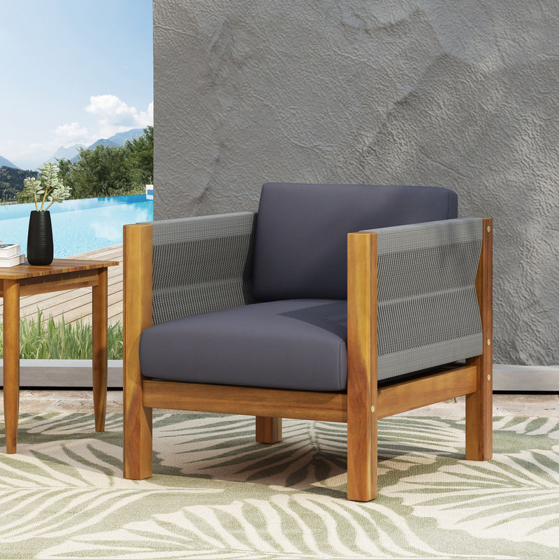 Outdoor Club Chair With Rattan Rope Wave - Dark Gray - R&R Furniture Gallery (Fountain Valley, CA)