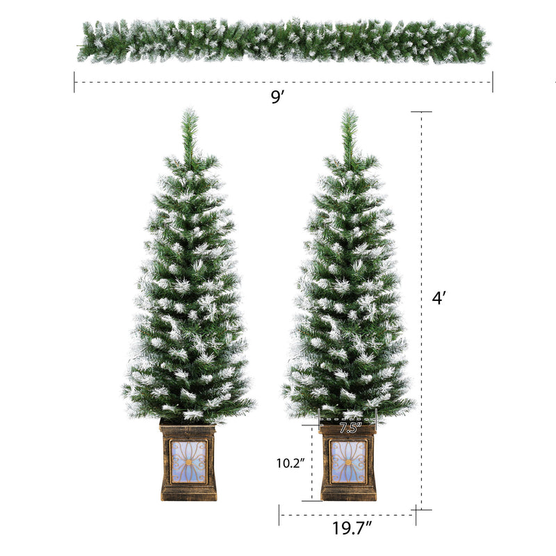 Artificial Christmas 3 Piece Set Wreath And 2 Entrance Trees With LED Lights - White / Green - R&R Furniture Gallery (Fountain Valley, CA)