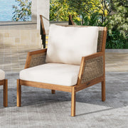 Acacia Wood Patio Furniture Club Chair, Outdoor Wicker Armchair, Deep Seating With Soft Cushions For Porch - Teak / Mix Brown - R&R Furniture Gallery (Fountain Valley, CA)