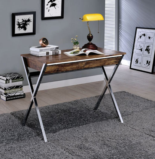 Callers - Writing Desk - Weathered Oak & Chrome - R&R Furniture Gallery (Fountain Valley, CA)