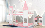 Twin Over Twin Castle Bunk Bed With Ladder - Pink - R&R Furniture Gallery (Fountain Valley, CA)