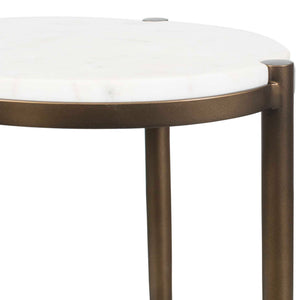 Mercier - Round Marble Accent Table - Brass / White