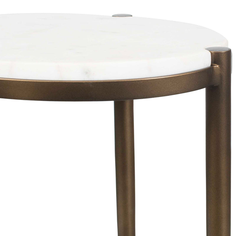 Mercier - Round Marble Accent Table - Brass / White