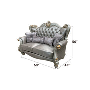 Versailles - Loveseat With 4 Pillows - Silver Synthetic Leather & Antique Platinum - R&R Furniture Gallery (Fountain Valley, CA)
