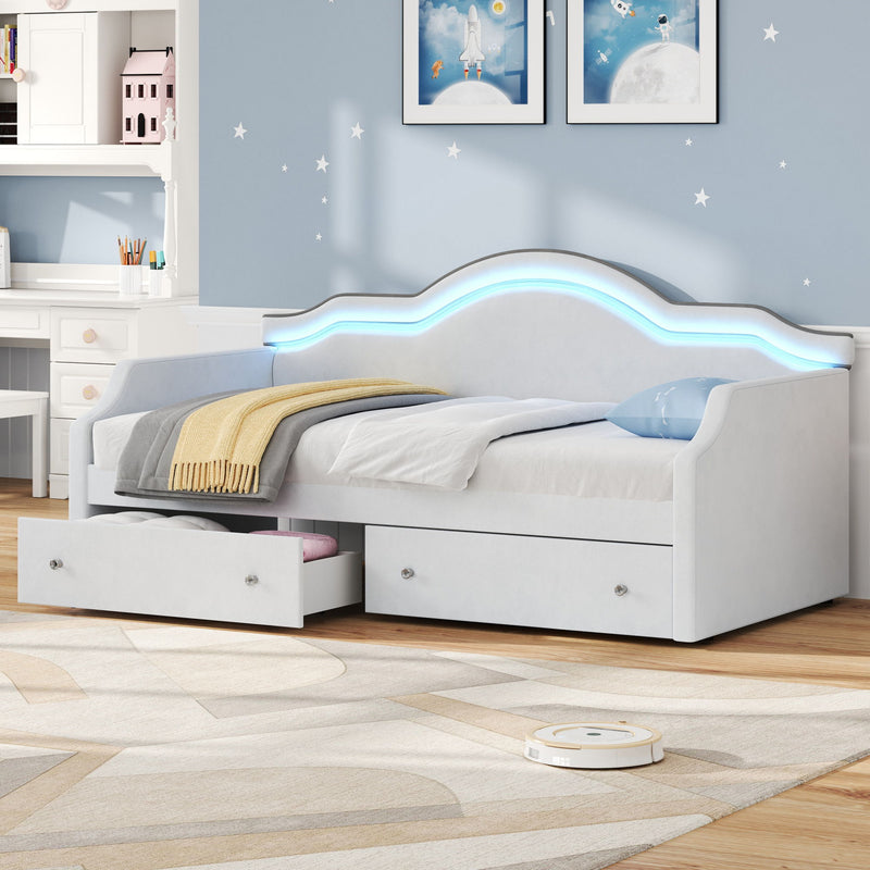 Upholstered Daybed With LED Lights And 2 Drawersme - R&R Furniture Gallery (Fountain Valley, CA)