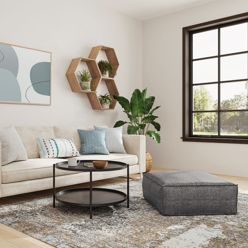 Large square coffee table pouf by Simpli-Home, Brody accent pouf with plush fabric and modern design for versatile seating or decor.