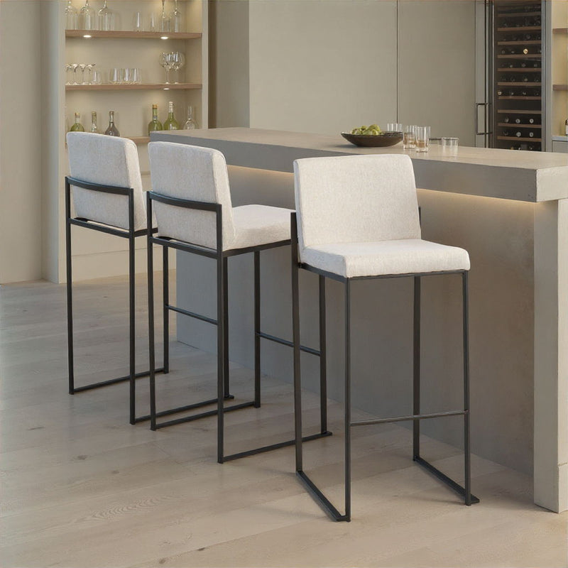 Lumi Source Fuji contemporary high back barstool with elegant design, featuring a sleek modern style and wooden legs.