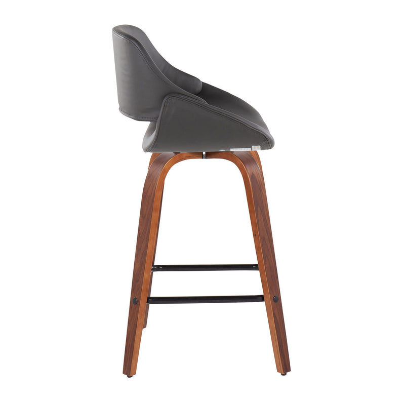 Pair of Lumi Source Fabrico Mid-Century Modern counter stools with wooden seats and metal legs, set of two.