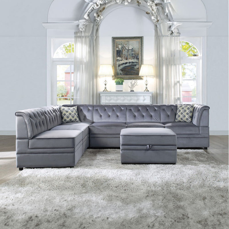 Bois II - Modular Wedge - Gray Velvet - R&R Furniture Gallery (Fountain Valley, CA)