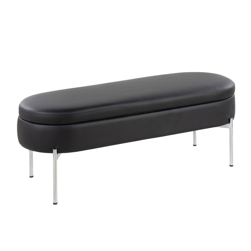 Lumi Source Chloe contemporary glam storage bench with upholstered seat and sleek wooden legs, ideal for living room decor.