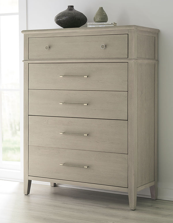 Camden Five Drawer Oak Wood Chest in Chai