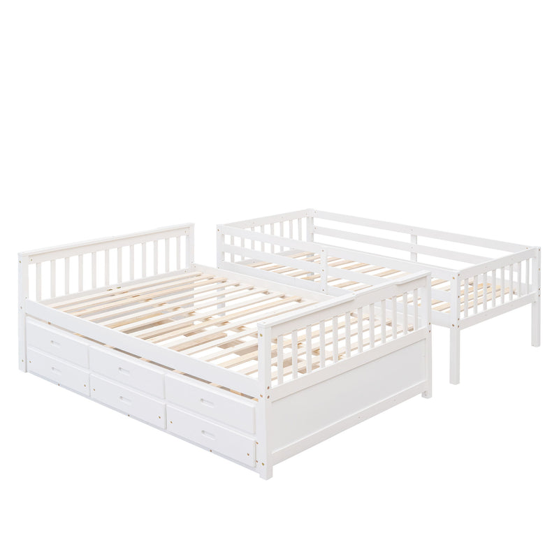 DreamHaus bunk bed with twin size trundle and storage drawers, featuring sturdy wood construction and space-saving design.