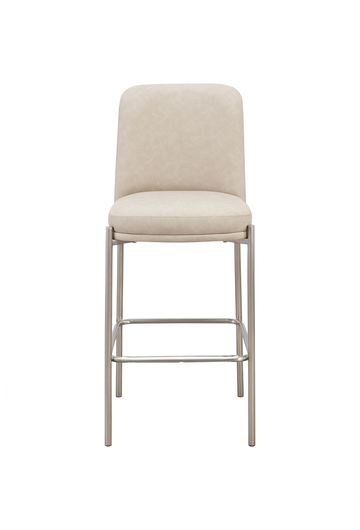 Dion Upholstered Bar Stool in Camel Synthetic Leather and Brushed Nickel Metal