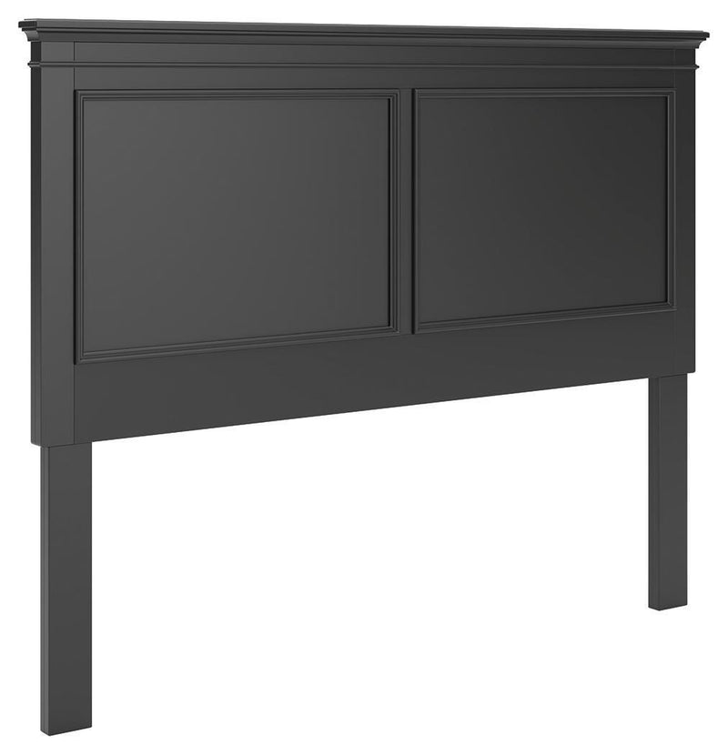 Signature Design by Ashley Lanolee panel headboard with a sleek, modern wood finish and clean lines, shown in a close-up view.