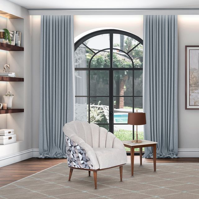 Balboa - Chenille Accent Chair - Beach Gray / Warm Walnut - R&R Furniture Gallery (Fountain Valley, CA)