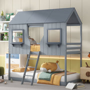 Twin Over Twin Bunk Bed With Roof, Window, Guardrail, Ladder - R&R Furniture Gallery (Fountain Valley, CA)