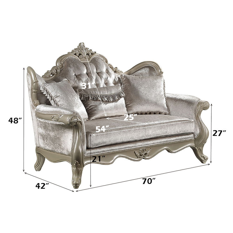 Libertee - Loveseat With 3 Pillows - Beige Fabric & Champagne - R&R Furniture Gallery (Fountain Valley, CA)