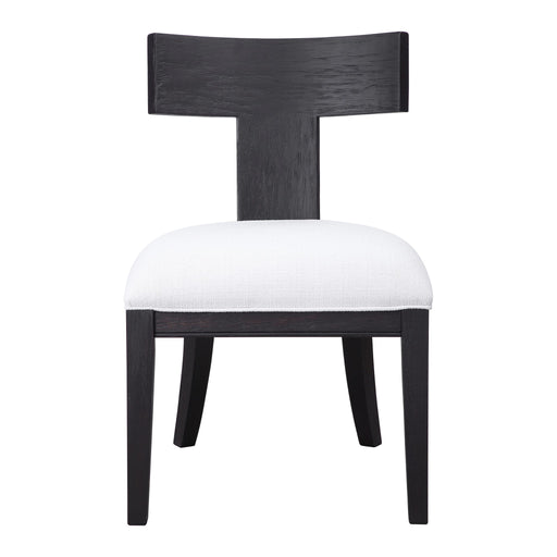 Uttermost Idris armless side chair with plush upholstery and wooden legs, showcasing modern design and neutral fabric.