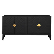 4 Door Sideboard Storage Cabinet For Living Room And Dining Room, 2 Large Cabinets With Gold Handles And Adjustable Shelf - Black - R&R Furniture Gallery (Fountain Valley, CA)