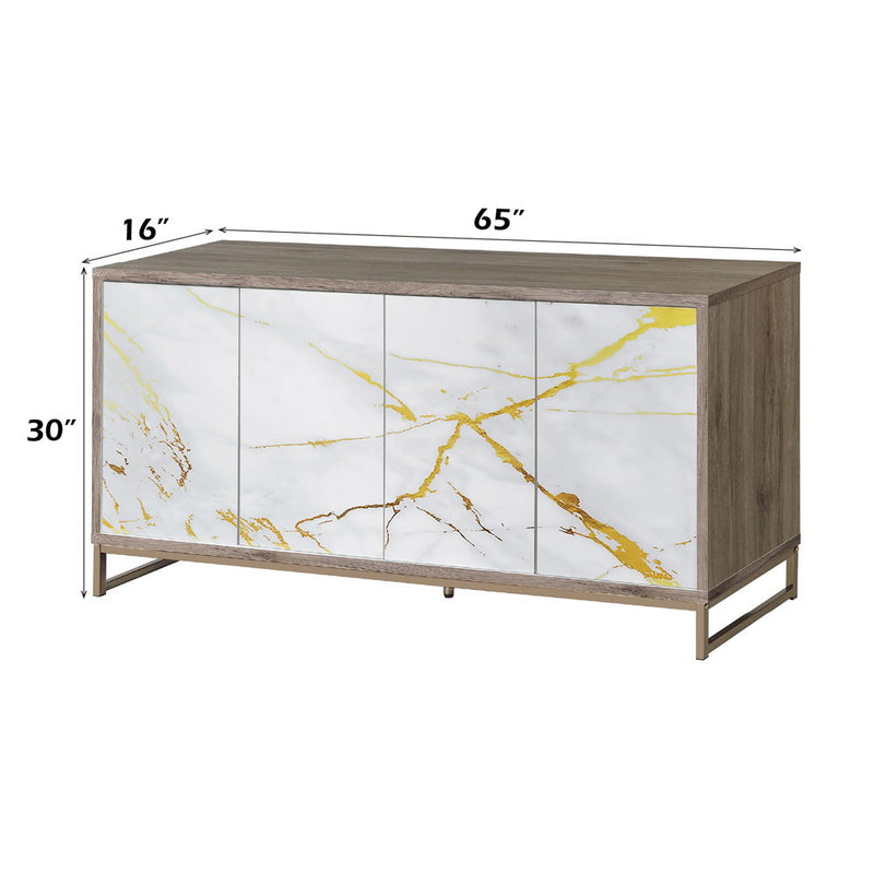 Paavan - Console Cabinet - White Marble Print Oak & Champagne - R&R Furniture Gallery (Fountain Valley, CA)