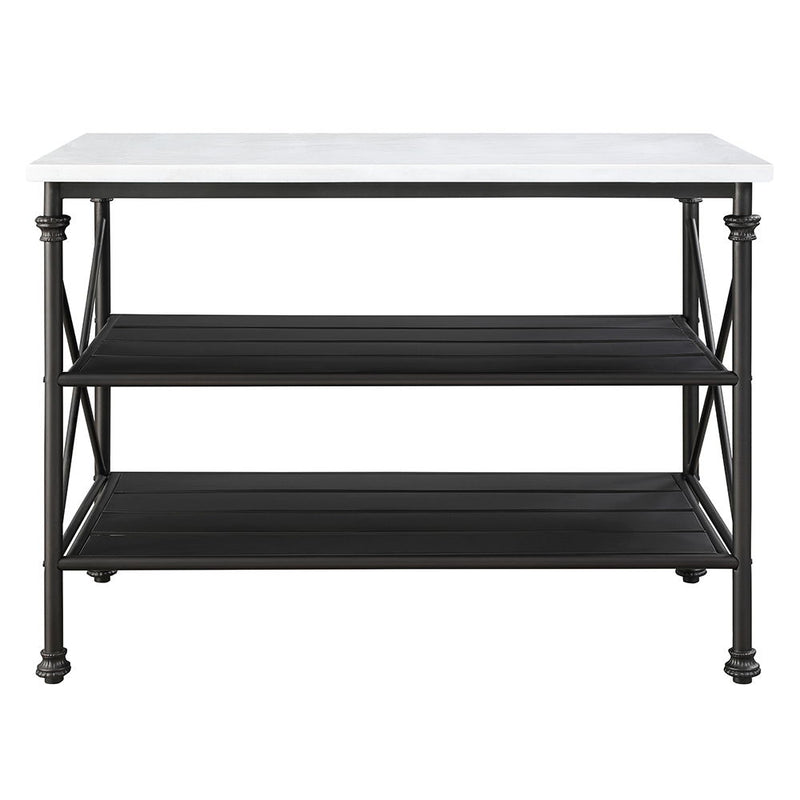 Brahm - Kitchen Island - White Marble Top & Gray