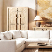 Jennifer Taylor Home Rowan accent storage cabinet with natural finish, double doors, and wood grain detail.
