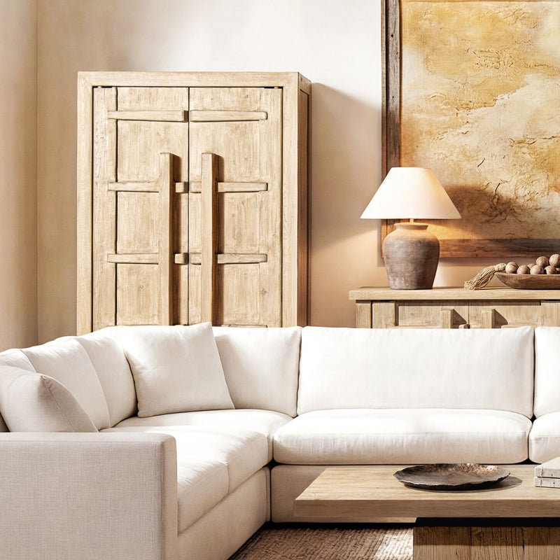 Jennifer Taylor Home Rowan accent storage cabinet with natural finish, double doors, and wood grain detail.