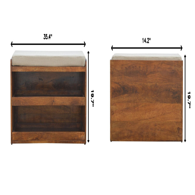 Pull Out Shoe Bench - Chestnut / Mud Linen - R&R Furniture Gallery (Fountain Valley, CA)