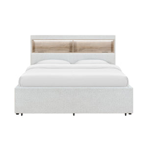 Sacha - Bed With LED And Bookcase Headboard, Built In Siderail Storage