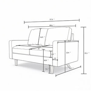 US Pride loveseat sofa with two seats and removable cushions, ideal for living room, stationary design, comfortable and stylish seating