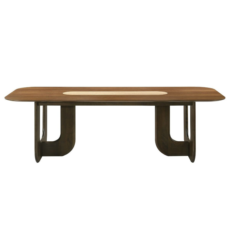 Kyree walnut dining table by ACME with sleek wooden surface and modern design, perfect for contemporary dining rooms.