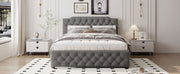 Upholstered Platform Bed With Trundle And 2 Sets Of USB Ports On Each Side, Fabric - R&R Furniture Gallery (Fountain Valley, CA)