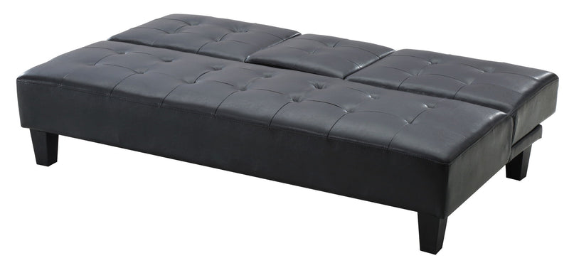 Glory Furniture Richie sofa bed futon sofa with beige upholstery and wooden legs, versatile for living room seating and sleeping.